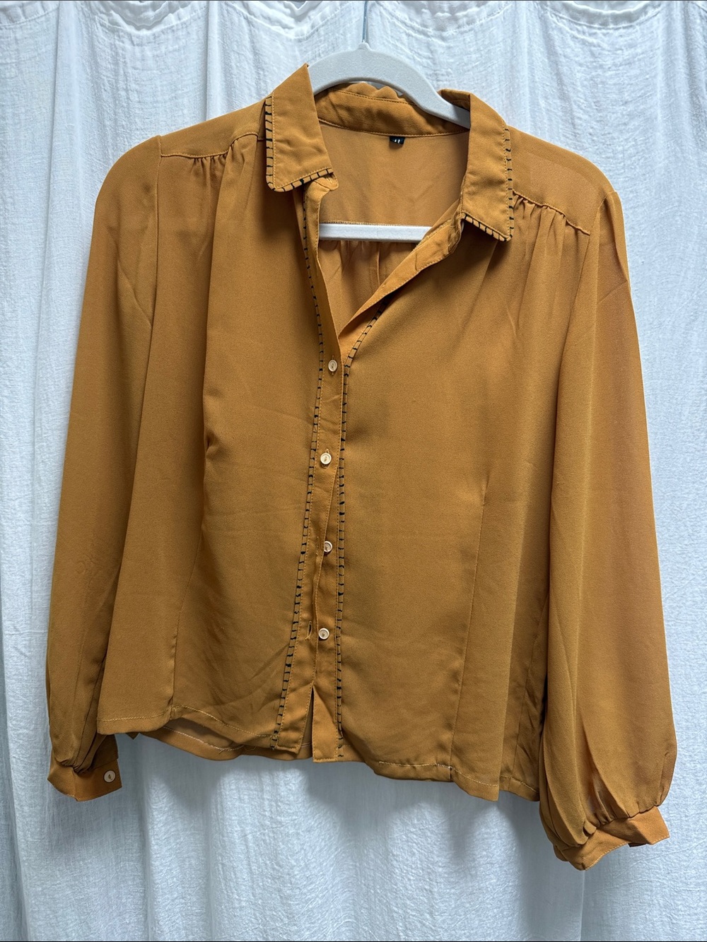 Vintage Mustard Long Sleeve Button-Front Blouse